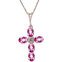 Pink Topaz and Diamond Rio Cross Pendant Necklace 1.73ctw in 9ct Rose Gold