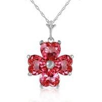 Pink Topaz Four Leaf Clover Heart Pendant Necklace 3.8ctw in 9ct White Gold