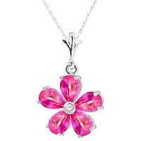 Pink Topaz and Diamond Flower Petal Pendant Necklace 2.2ctw in 9ct White Gold