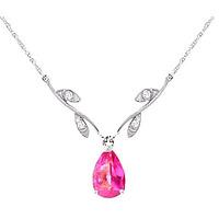 Pink Topaz and Diamond Vine Branch Pendant Necklace 1.5ct in 9ct White Gold