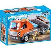Playmobil City Action Construction Flatbed Workmans Truck Playset with Tilting Rear Section and workman