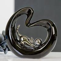 Playing Cat Sculpture In Black With Silver Cat And Ball