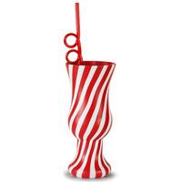Plastic Candy Stripe Hurricane Cup with Krazy Straw 21.1oz / 600ml (Case of 24)