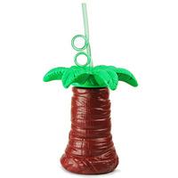 Plastic Palm Tree Cup with Krazy Straw 17.6oz / 500ml (Case of 24)