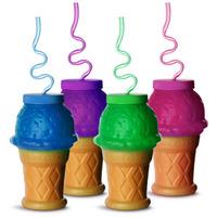 Plastic Ice Cream Cone Shaped Cup with Krazy Straw 17.6oz / 500ml (Set of 4)