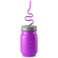 Plastic Mason Drinking Jar with Krazy Straw 17.6oz / 500ml (Set of 4 Assorted Colours)