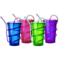 plastic insulated tornado tumbler with krazy straw 16oz 450ml set of 4