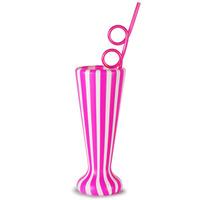 Plastic Cabana Stripe Milkshake Cup with Krazy Straw 19.4oz / 550ml (Single)