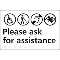 please ask for assistance braille sign