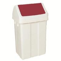 plastic swing top bin 50 litre white with red lid 330352