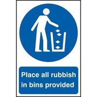 place all rubbish in bins provided sign