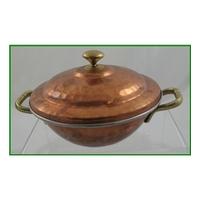 Planished copper serving dish with lid