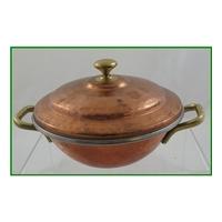 Planished copper serving dish with lid
