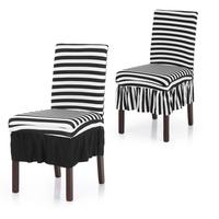 Pleated Black White Stripes Ruffled Stretch Removable Washable Dining Chair Cover Classic Stripe Spandex Seats Slipcover for Wedding Party Hotel Dinin