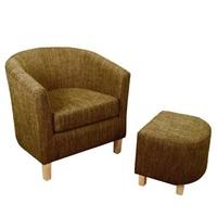 Pleven Tub Chair With Stool In Dark Brown Fabric
