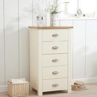 Platina Tall Chest Of Drawers In Cream And Oak With 5 Drawers