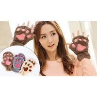 plush paw fingerless gloves 3 colours