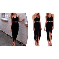 Plunge Wrap-Front Maxi Dress With Gold Belt