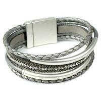 Plaited Leather Bracelet, Silver