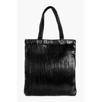 Plisse Effect Metallic Shopper Bag - black