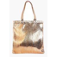 plisse effect metallic shopper bag rose gold