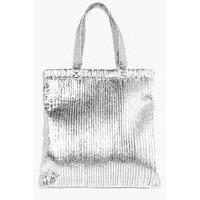 Plisse Effect Metallic Shopper Bag - silver
