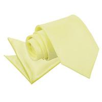 Plain Pale Yellow Satin Tie 2 pc. Set