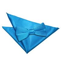 plain electric blue satin bow tie 2 pc set