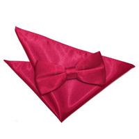 plain crimson red satin bow tie 2 pc set