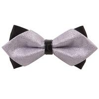 Plain Metallic Silver Diamond Tip Bow Tie