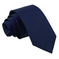 Plain Navy Blue Satin Slim Tie