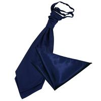 Plain Navy Blue Satin Cravat 2 pc. Set