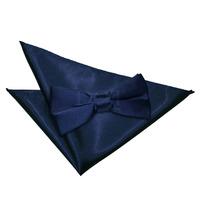 Plain Navy Blue Satin Bow Tie 2 pc. Set