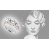 Platinum Plated 3 Sapphire Cut Cubic Zirconia Crystal Ring