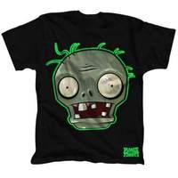 Plants Vs. Zombies Centered Zombie Face With Green Neon Highlight L Tshirt Black