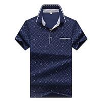 Plus Size Casual/Daily Work Simple Summer Polo, Geometric Shirt Collar Short Sleeve Blue White Gray Cotton Spandex Medium