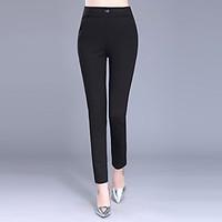 Plus Size Slim Chinos Pants, Casual/Daily Work Sexy Simple Solid Sequins High Rise Elasticity Polyester Micro-elastic Summer