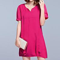 plus size casualdaily simple loose dress solid v neck above knee short ...