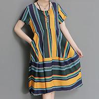 plus size casualdaily work vintage boho chinoiserie loose dress stripe ...