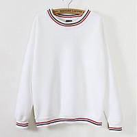Plus Size Casual/Daily Simple Sweatshirt Striped Oversized Round Neck Fleece Lining Micro-elastic Cotton Long Sleeve Fall