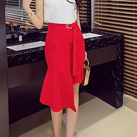 Plus Size A Line Solid Skirts, Going out Casual/Daily Simple High Rise Mini Zipper Polyester Inelastic All Seasons