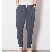 Plus Size Loose Chinos Pants, Casual/Daily Simple Solid Mid Rise Drawstring Linen Micro-elastic Spring