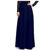 Plus Size A Line Solid Pleated Skirts, Going out Simple High Rise Midi Elasticity Cotton Micro-elastic Winter