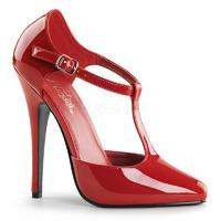 Pleaser Shoes Domina-415 T-Bar High Heel Shoes Red Patent