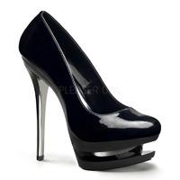 Pleaser Blondie-685 Double Platform Stiletto Court Shoes Black and Chrome