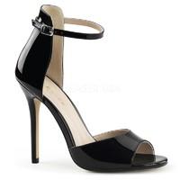 Pleaser Shoes Amuse-14 Black Patent Peep Toe Ankle Strap Sandals