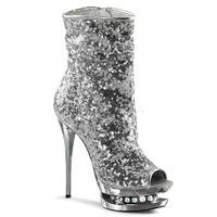 Pleaser Blondie-R-1008 Silver Sequin Ankle Boots