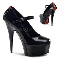 Pleaser Shoes Delight-687FH Black Mary Jane Platform Shoes Contrasting Red Lace-Up Back