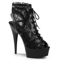 Pleaser Shoes Delight-696LC Open Toe Black Mesh Lace Platform Ankle Boots