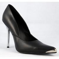 Pleaser Shoes Heat-01 Chrome Stiletto Heels Black Court Shoes